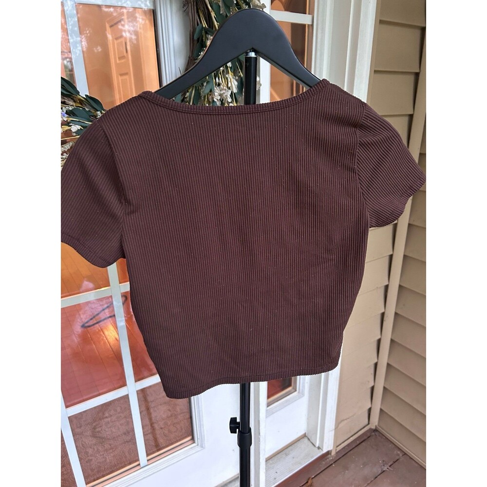 Hollister Crop Top Brown Ribbed size Medium - Picture 3 of 4